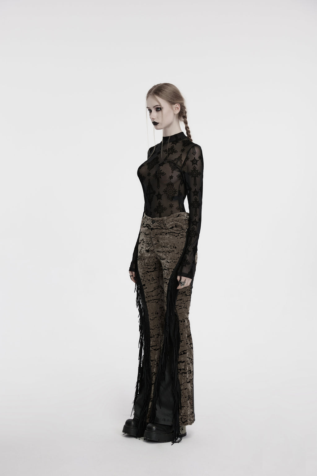 Punk Rave Ravena Cross Flocking Mesh Top - DevilGothic DevilGothic