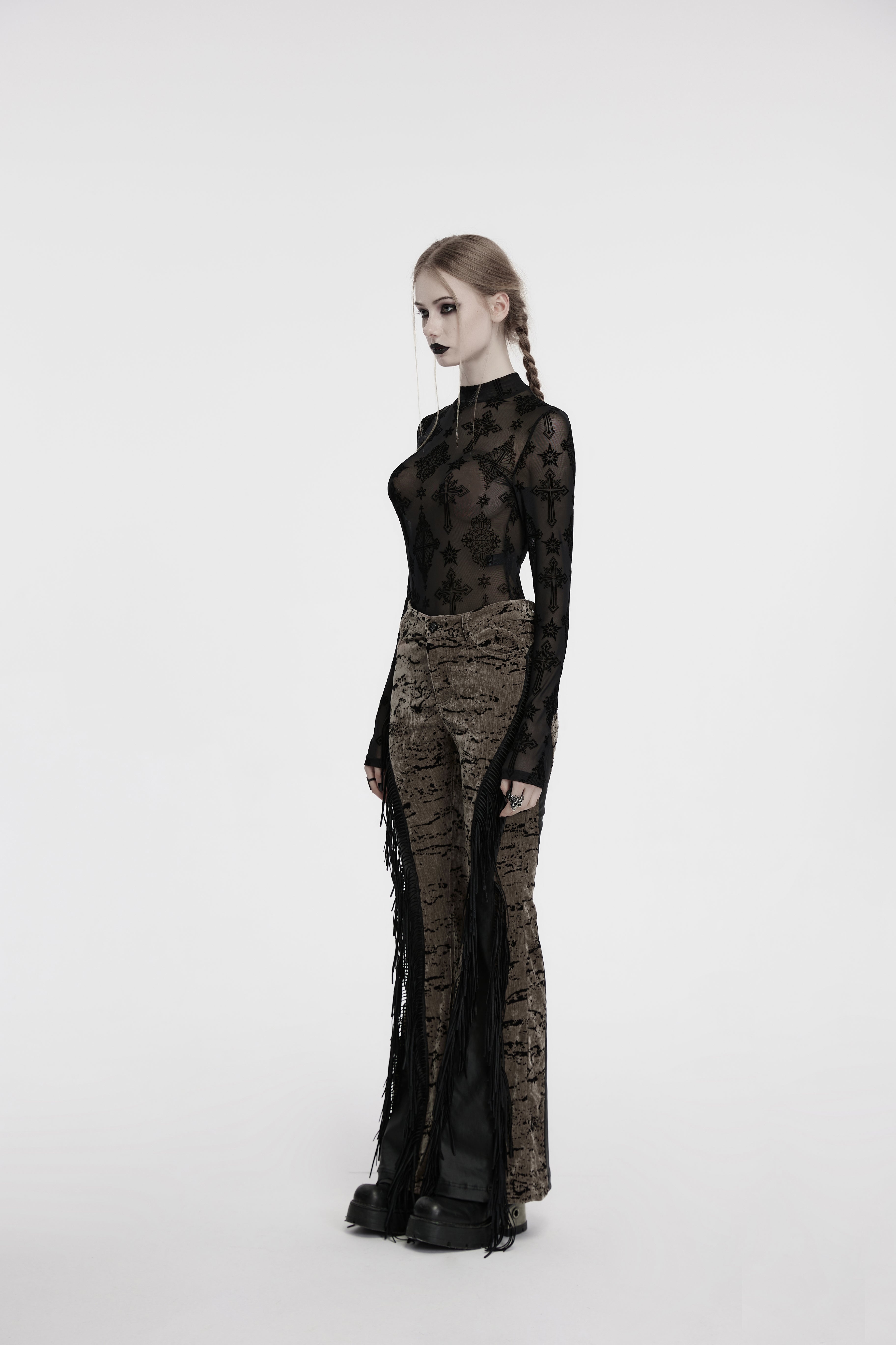 Punk Rave Ravena Cross Flocking Mesh Top - DevilGothic DevilGothic