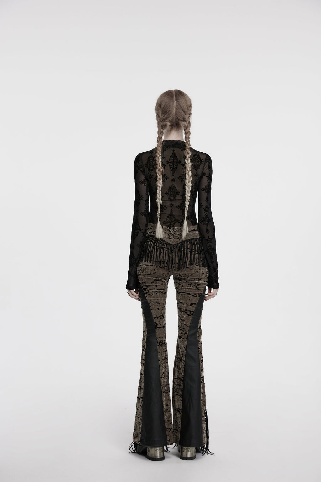 Punk Rave Ravena Cross Flocking Mesh Top - DevilGothic DevilGothic