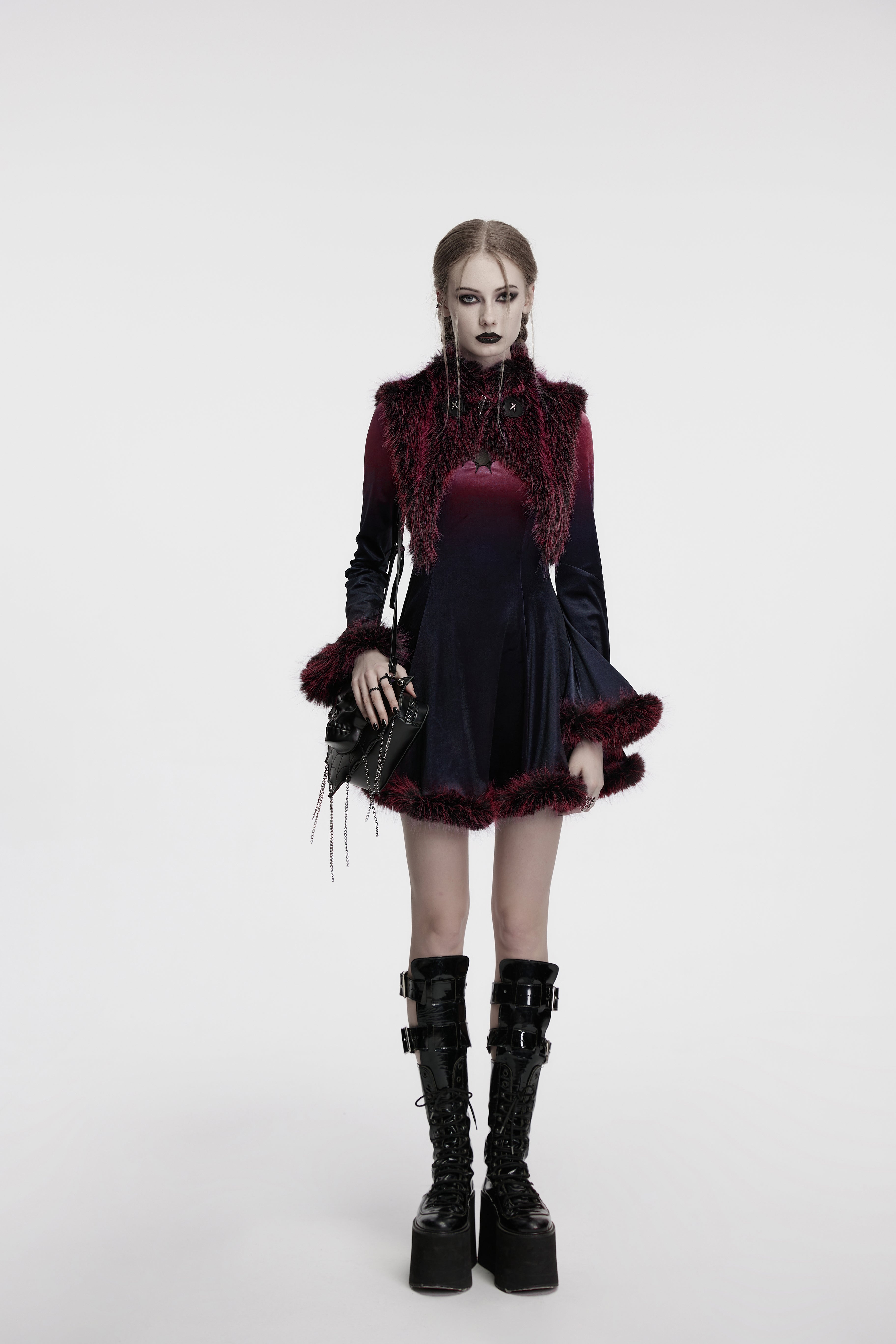 Punk Rave Lilith Gradient Devil Fur Shawl in Crimson - DevilGothic DevilGothic