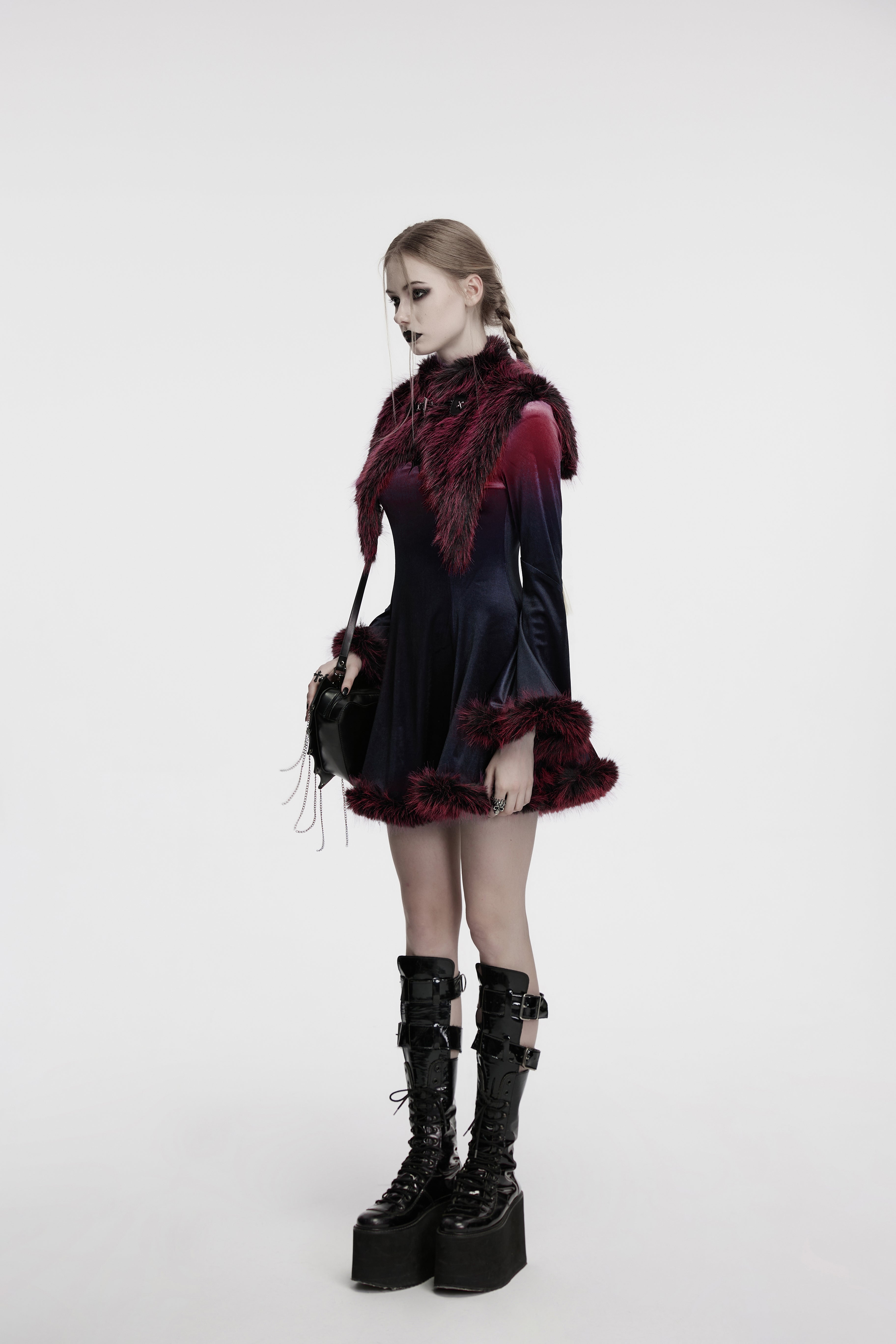 Punk Rave Lilith Gradient Devil Fur Shawl in Crimson - DevilGothic DevilGothic