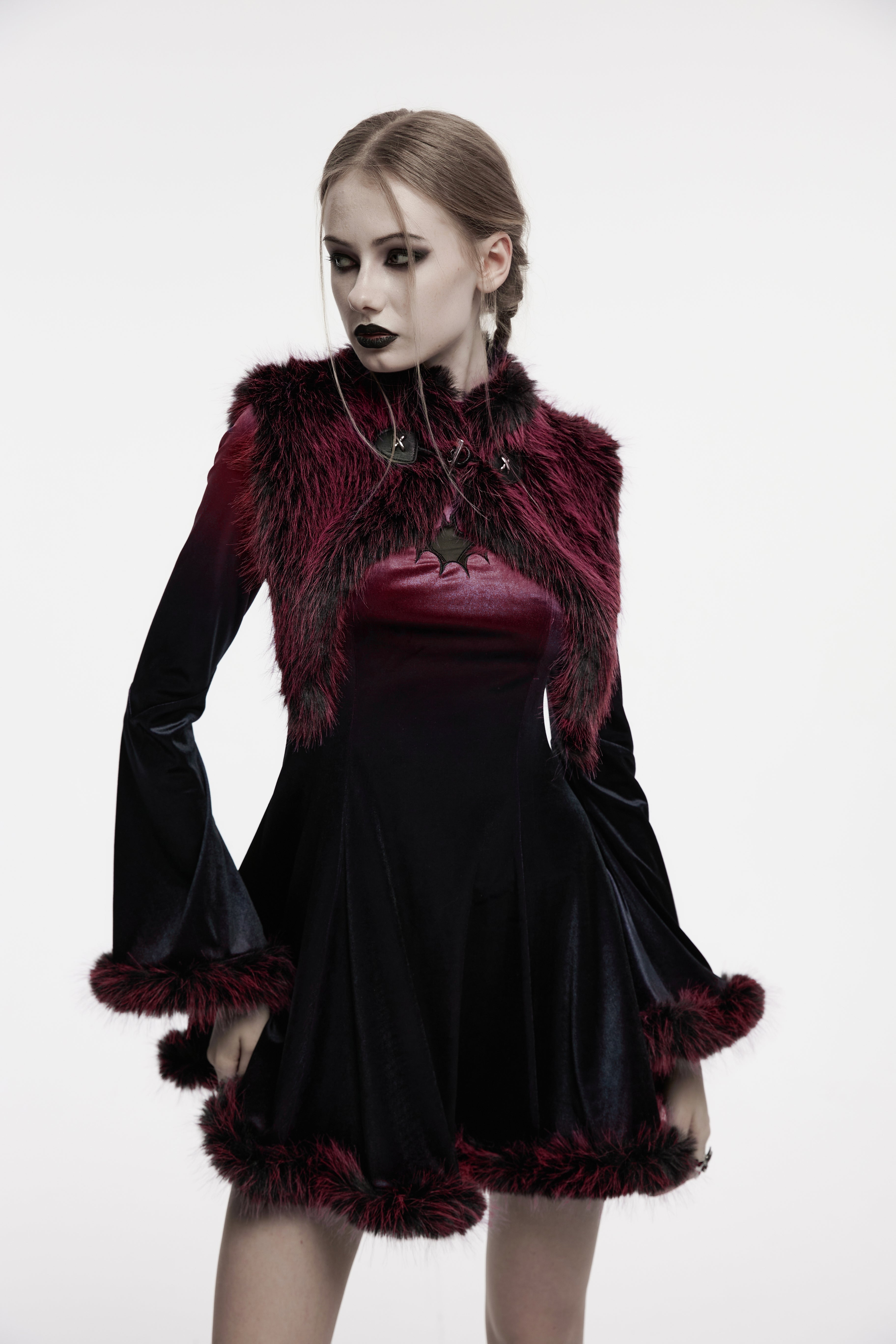 Punk Rave Lilith Gradient Devil Fur Shawl in Crimson - DevilGothic DevilGothic
