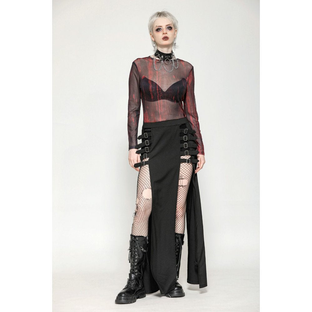 Dark in Love Carson Black and Red Tie-Dye Mesh Versatile Basic Top - DevilGothic DevilGothic