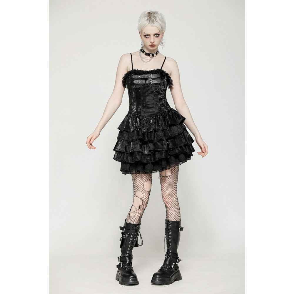 Dark in Love Harriet Punk Shiny PU Leather Layered Dress