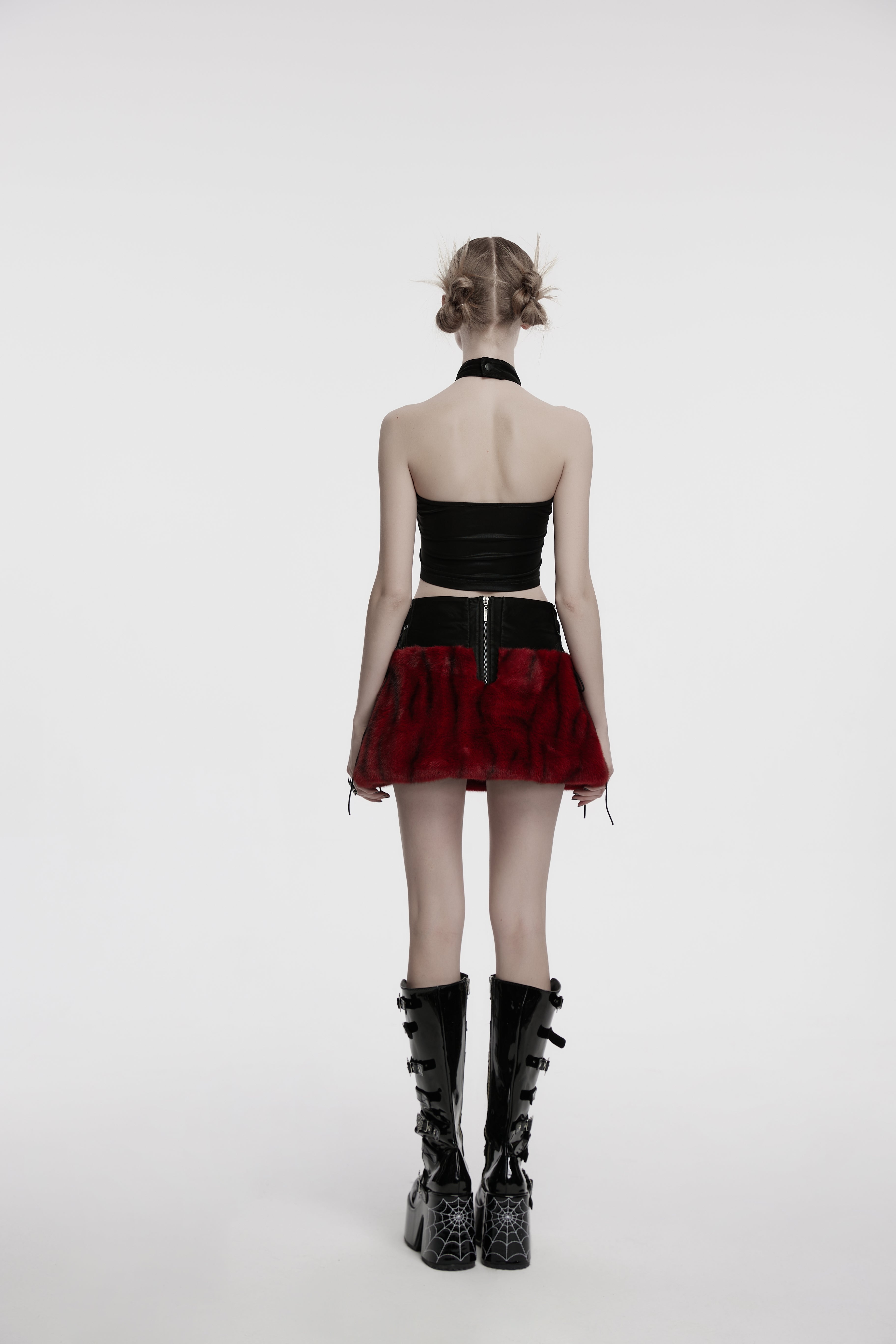 Punk Rave Valora Cross Fur Halter Top In Crimson - DevilGothic DevilGothic