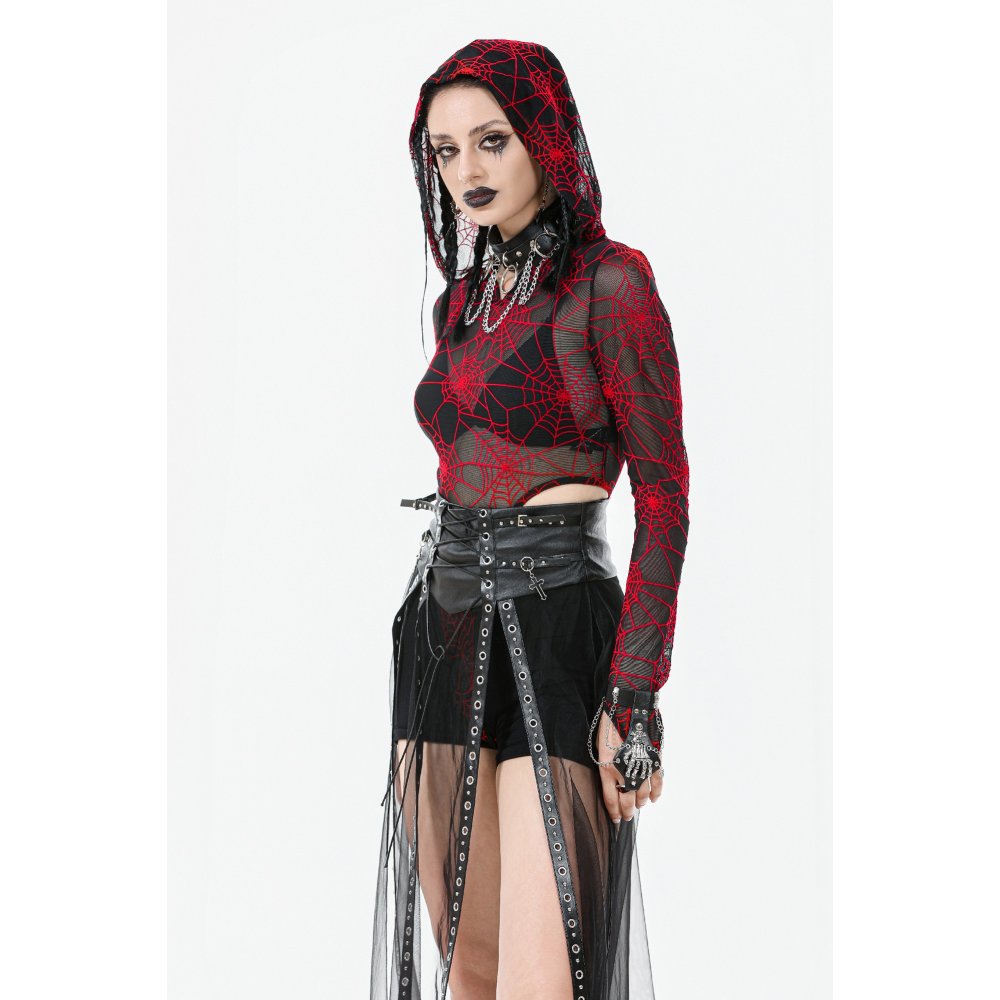 Dark in Love Gothic Sheer Mesh Maxi Skirt with PU Waist Corset - DevilGothic DevilGothic