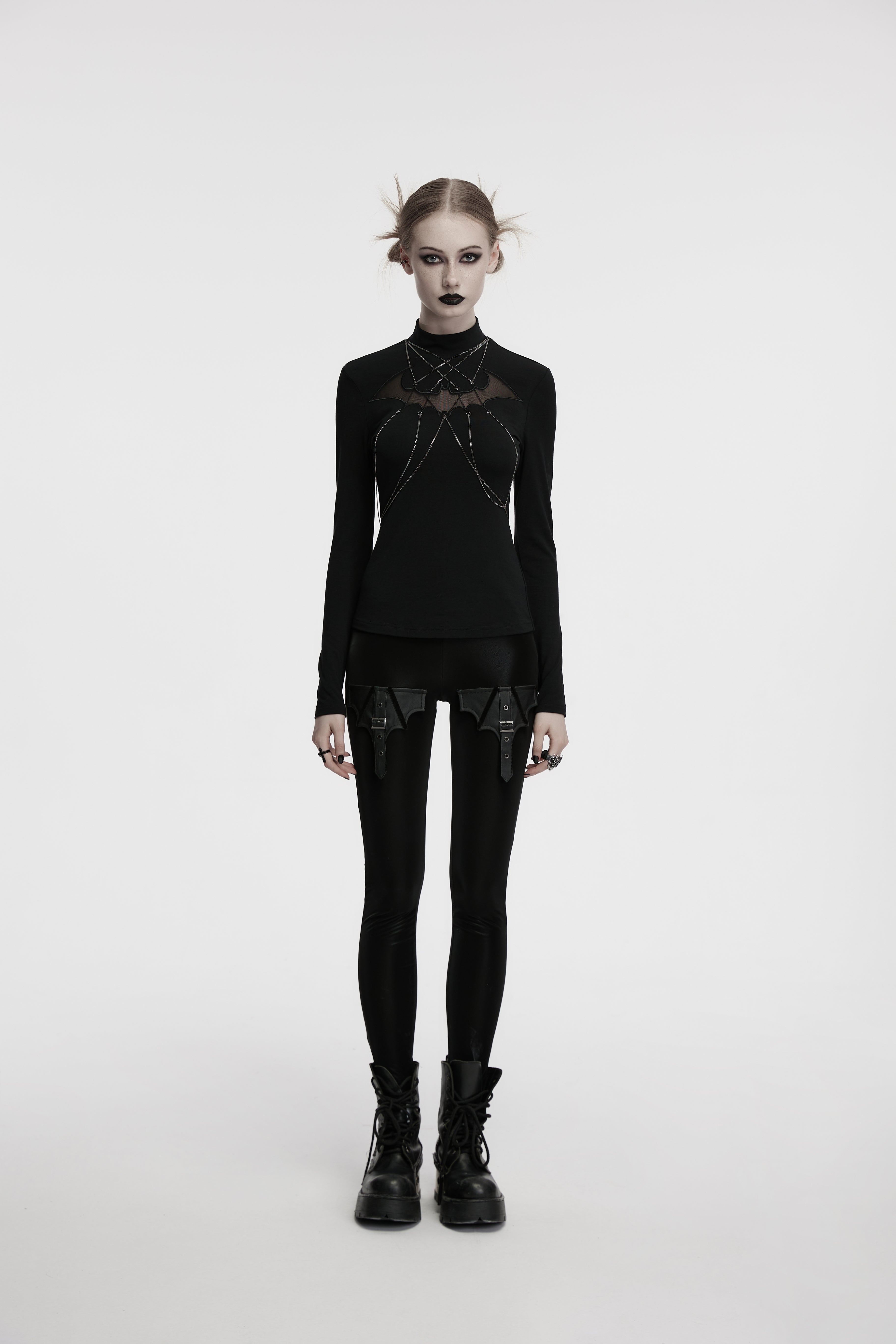 Punk Rave Morrigan Bat Chain Goth Top In Black - DevilGothic DevilGothic