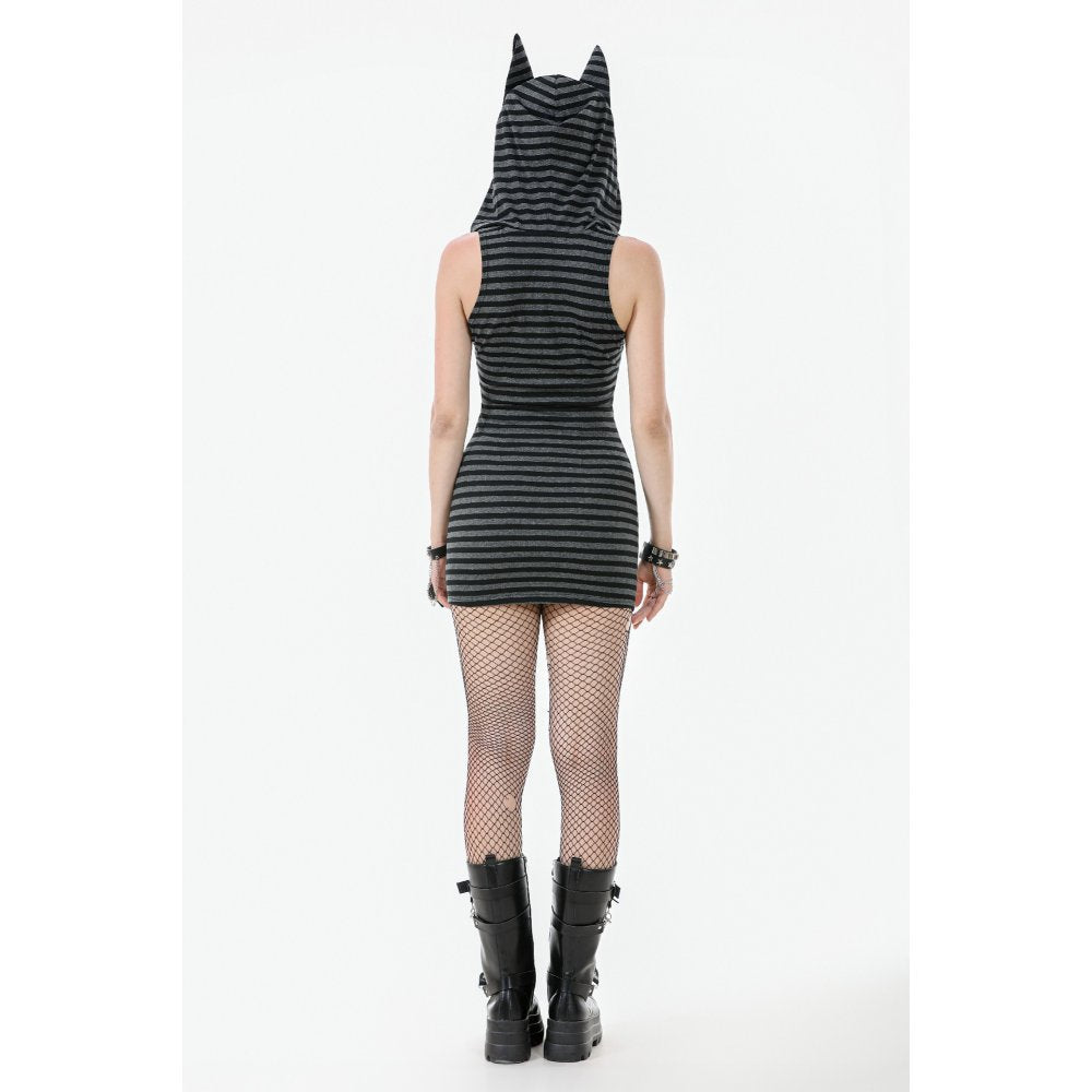 Dark In Love Salem Striped Cat Ear Hoodie Dress - DevilGothic DevilGothic