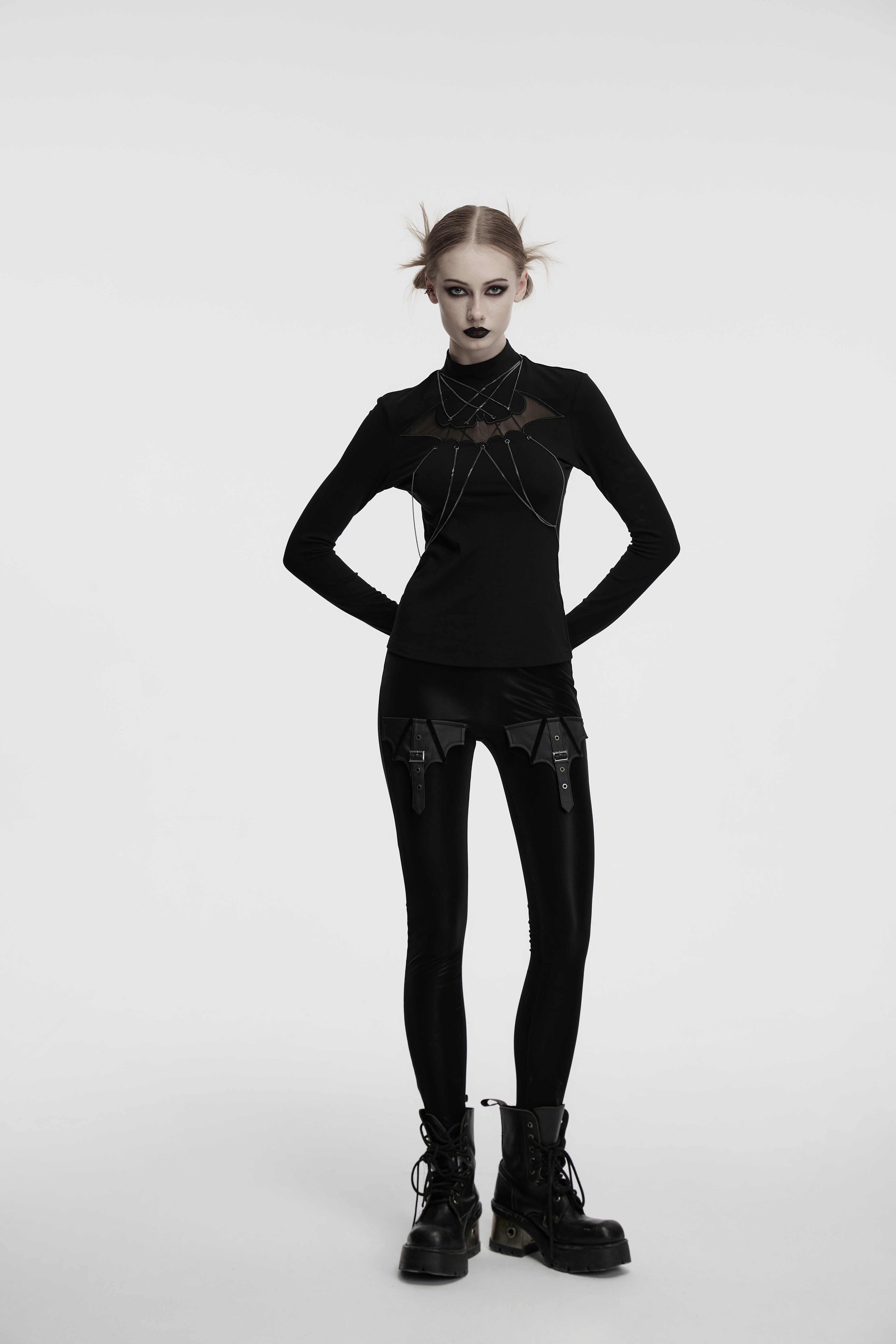 Punk Rave Morrigan Bat Chain Goth Top In Black - DevilGothic DevilGothic