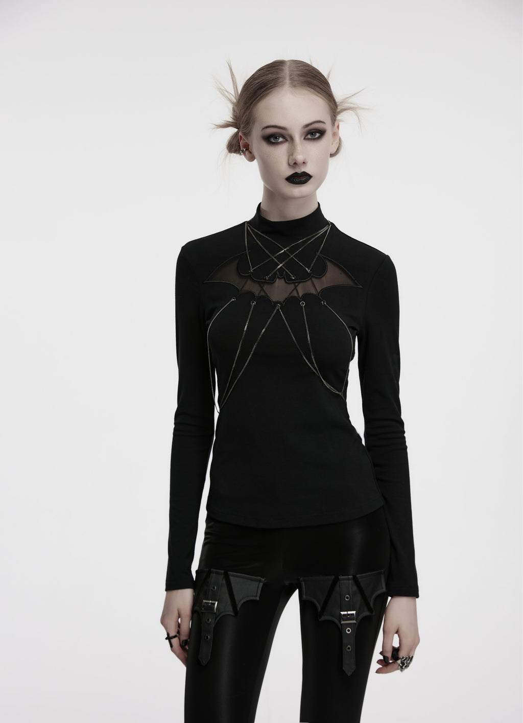 Punk Rave Morrigan Bat Chain Goth Top In Black - DevilGothic DevilGothic