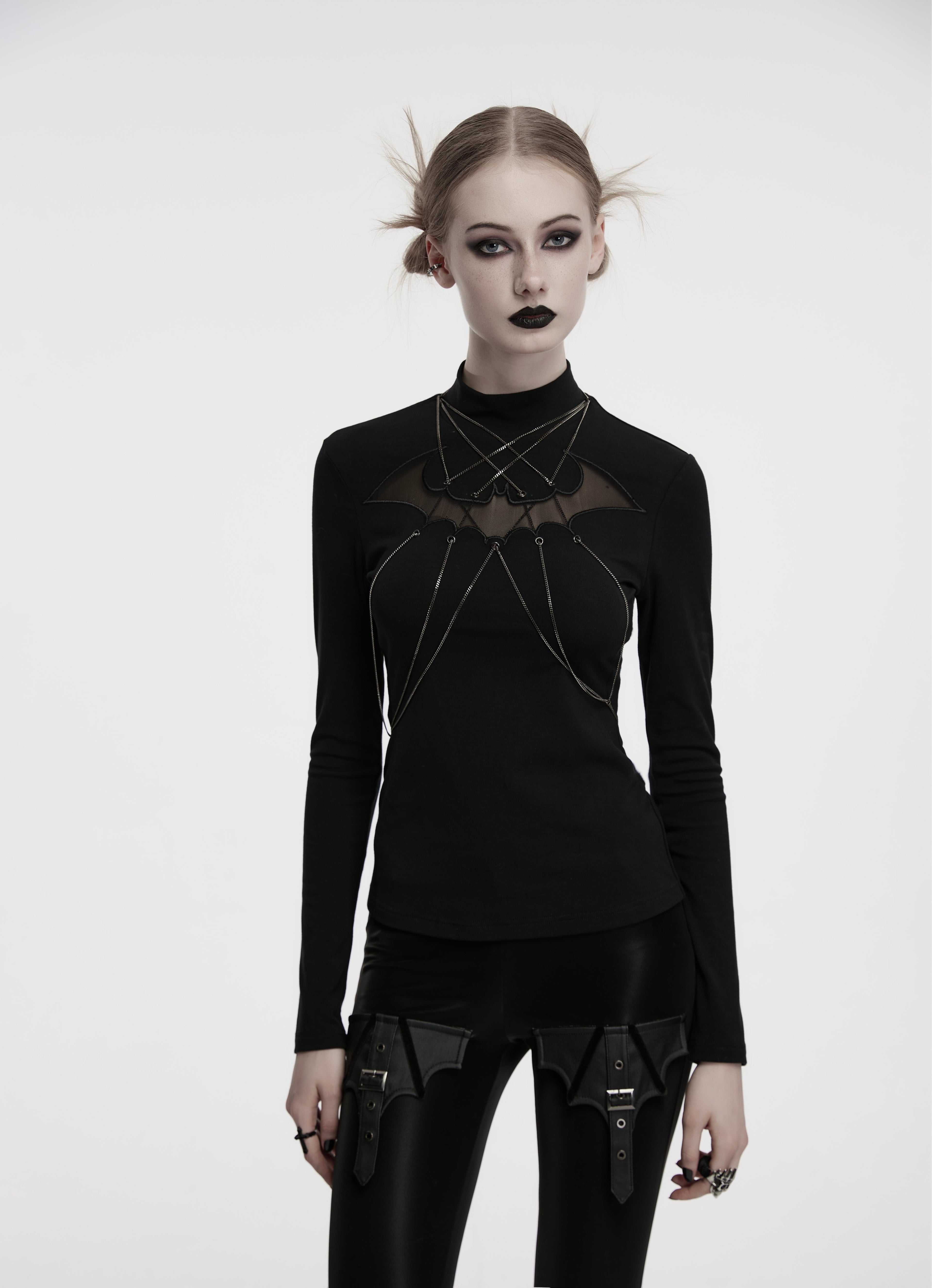 Punk Rave Morrigan Bat Chain Goth Top In Black - DevilGothic DevilGothic