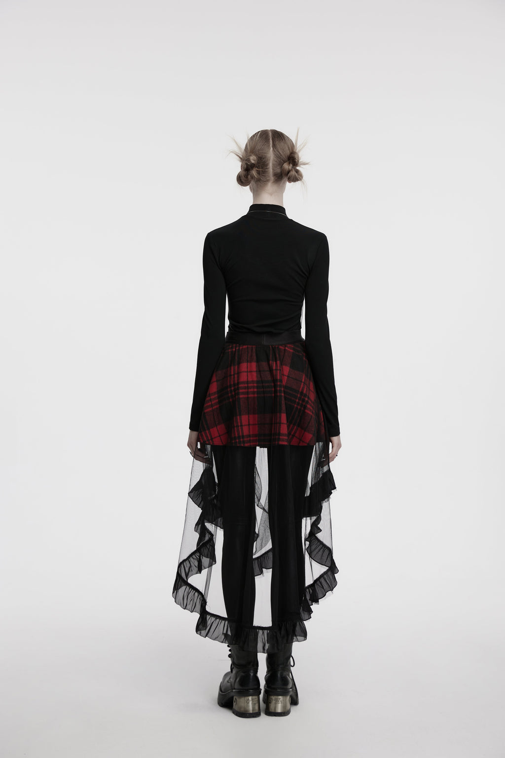 Punk Rave Morrigan Mesh Plaid High-Low Skirt - DevilGothic DevilGothic