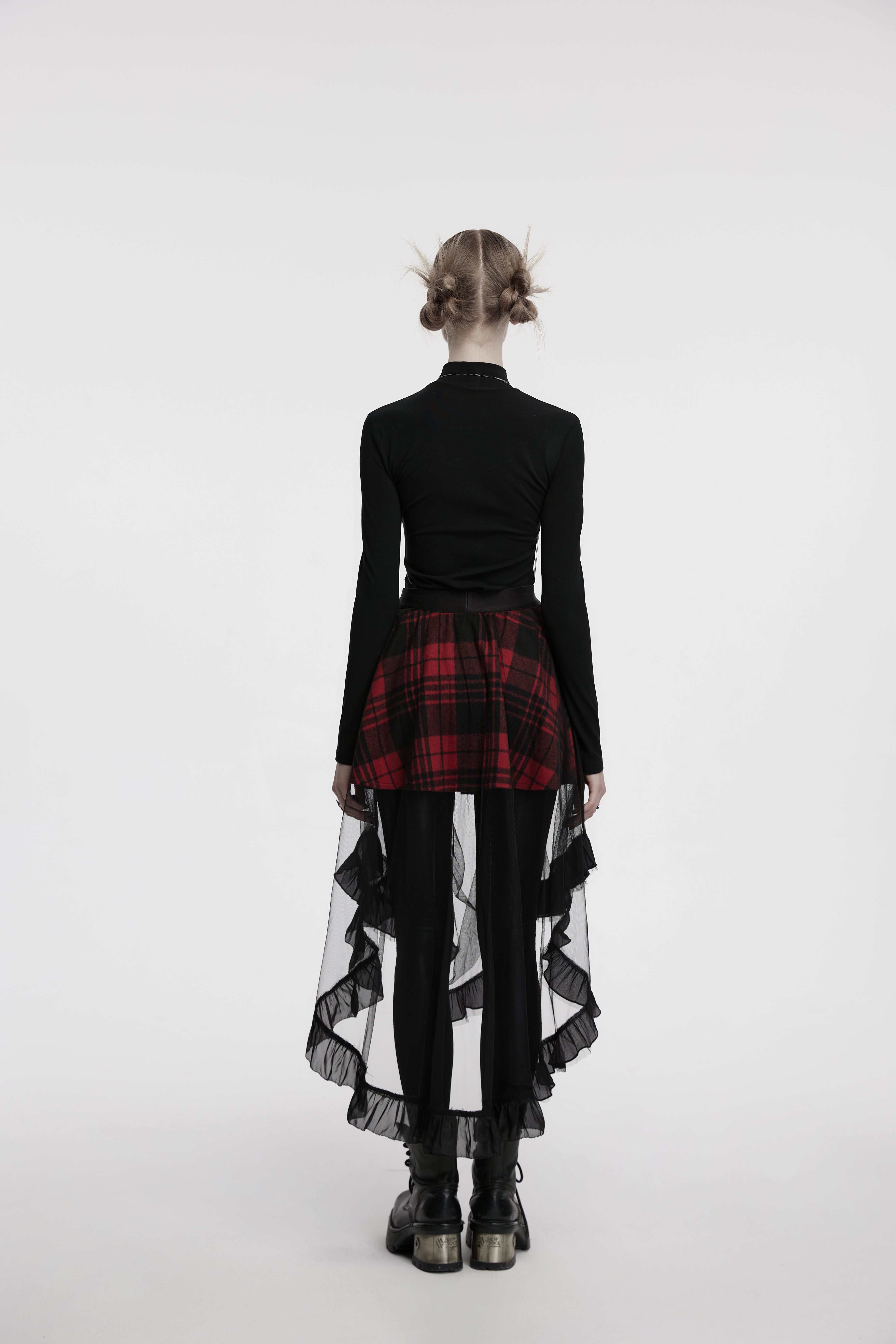 Punk Rave Morrigan Mesh Plaid High-Low Skirt - DevilGothic DevilGothic