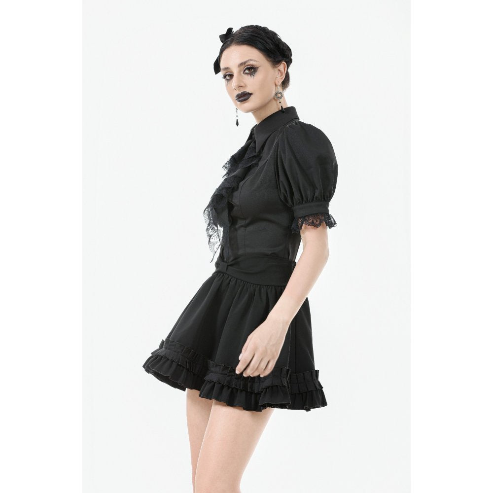 Dark in Love Viktoria Lace Ruffle Gothic Blouse in Black - DevilGothic DevilGothic
