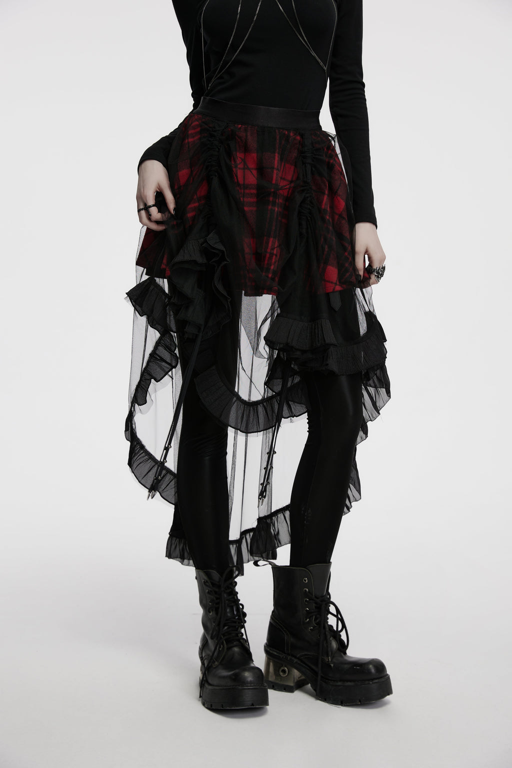 Punk Rave Morrigan Mesh Plaid High-Low Skirt - DevilGothic DevilGothic