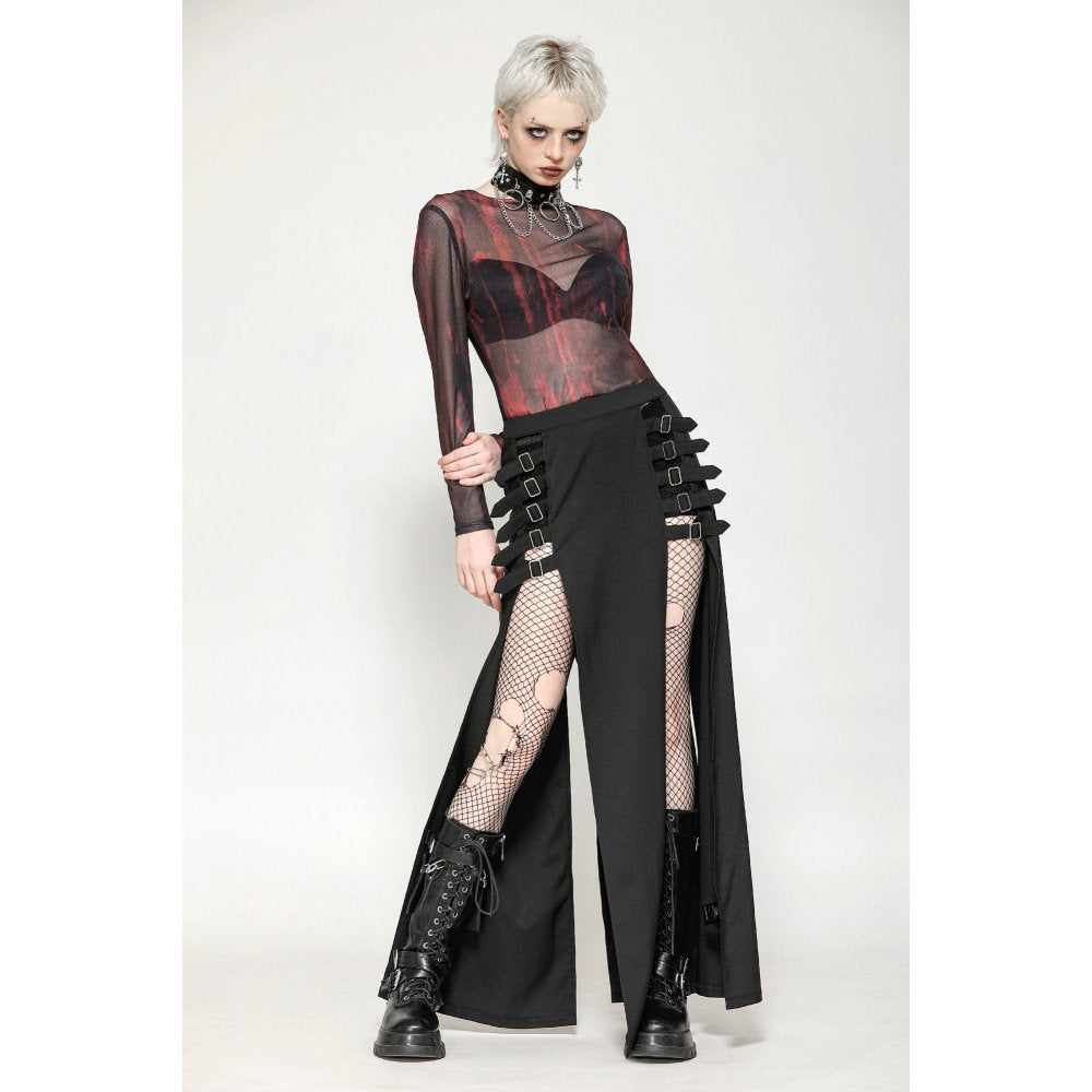Dark in Love Carson Black and Red Tie-Dye Mesh Versatile Basic Top - DevilGothic DevilGothic