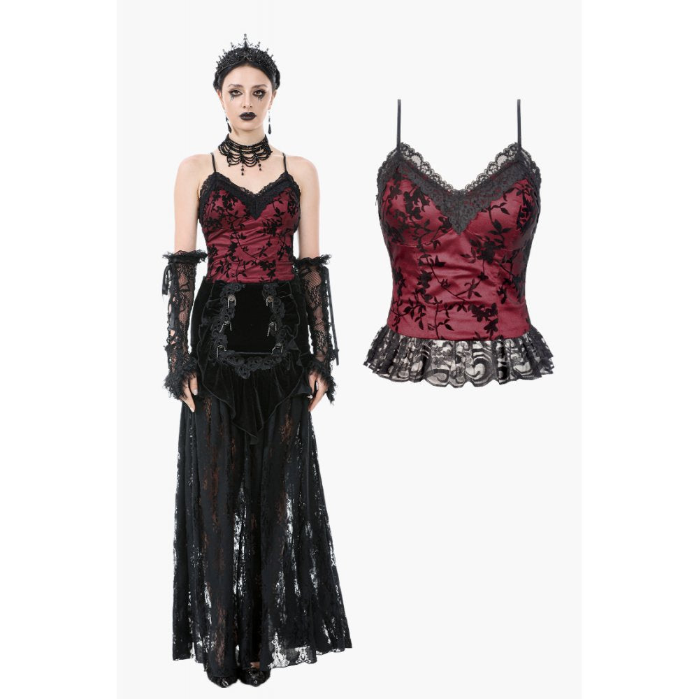 Dark in Love Althea Lace-Trimmed Velvet Goth Camisole in Burgundy - DevilGothic DevilGothic