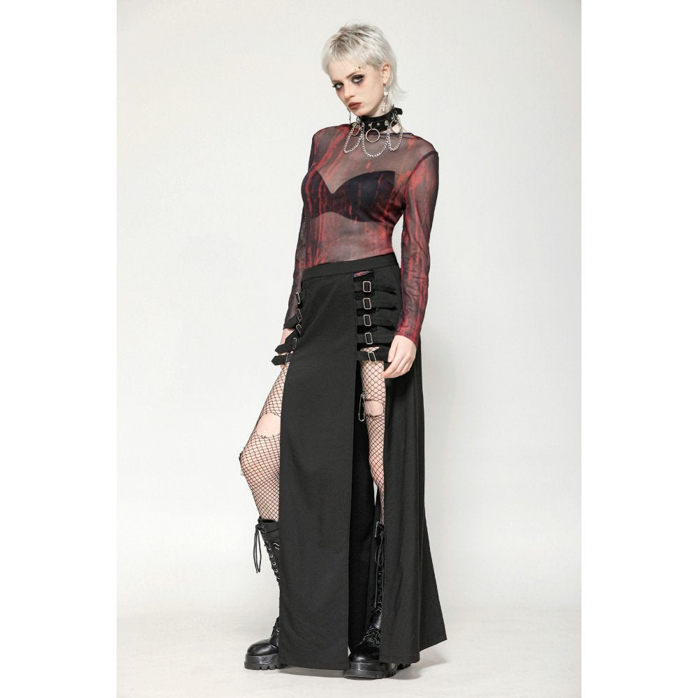 Dark in Love Carson Black and Red Tie-Dye Mesh Versatile Basic Top - DevilGothic DevilGothic