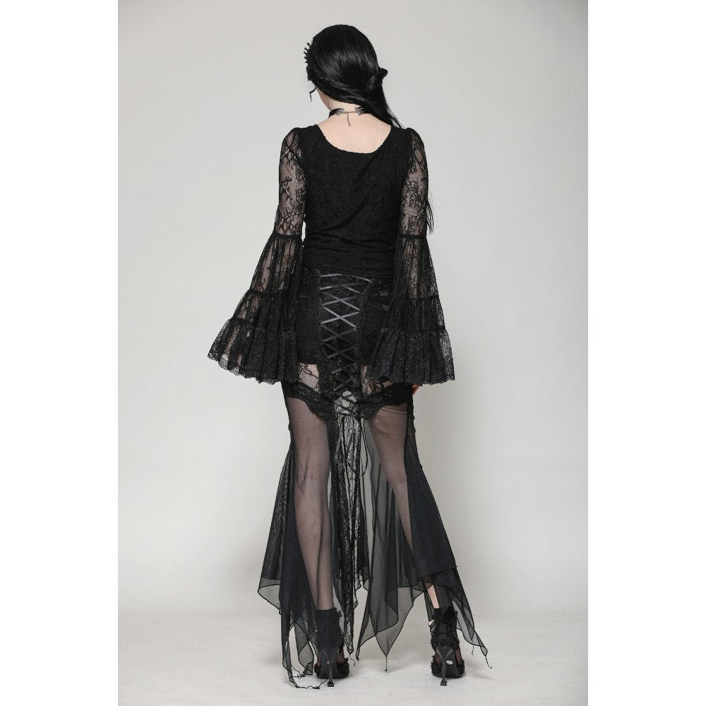 Dark in Love Zuri Gothic Romantic Lace Patchwork Bell-Sleeve Layered Cuff Top - DevilGothic DevilGothic