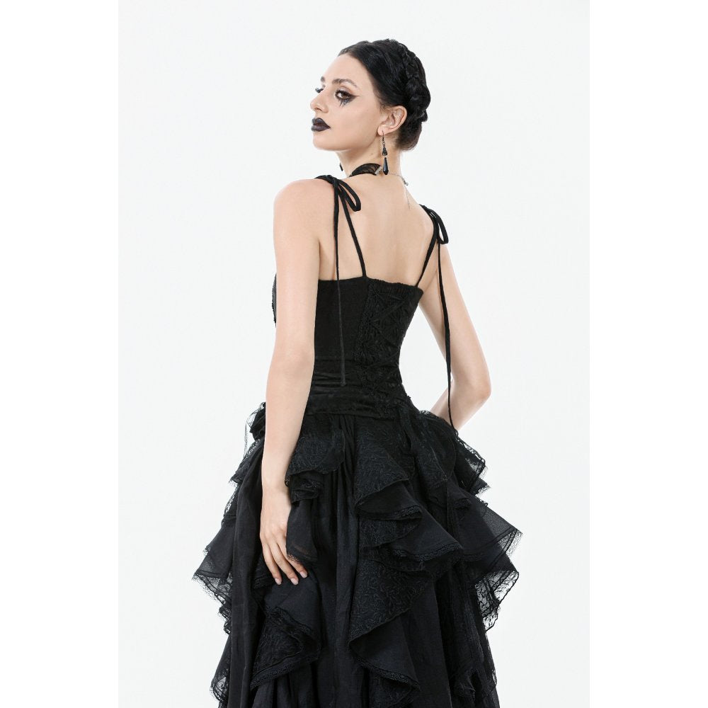 Dark in Love Selene Ruffled Floral Jacquard Corset Top - DevilGothic DevilGothic