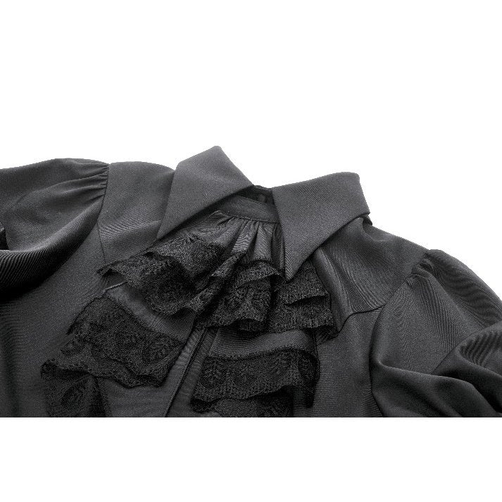 Dark in Love Viktoria Lace Ruffle Gothic Blouse in Black - DevilGothic DevilGothic