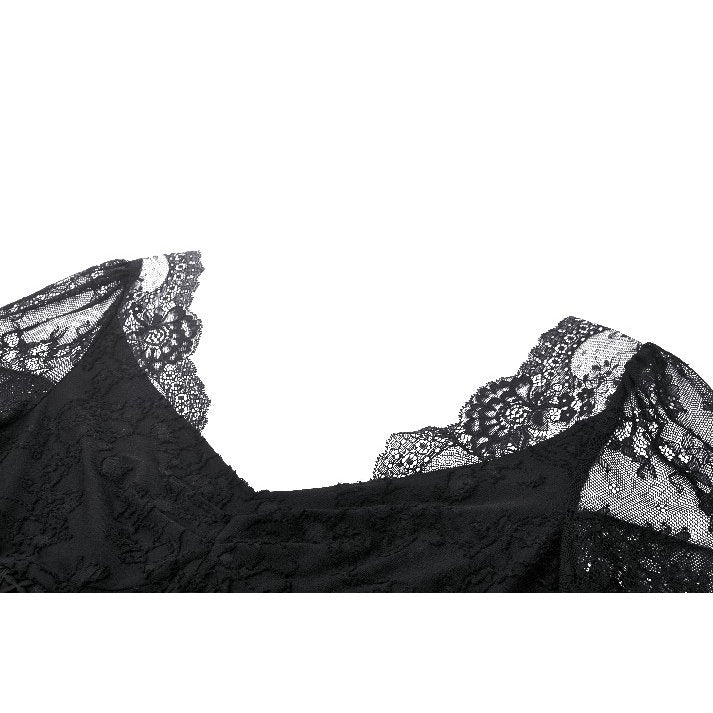 Dark in Love Zuri Gothic Romantic Lace Patchwork Bell-Sleeve Layered Cuff Top - DevilGothic DevilGothic