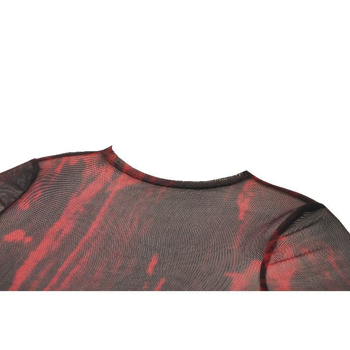 Dark in Love Carson Black and Red Tie-Dye Mesh Versatile Basic Top - DevilGothic DevilGothic