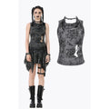 Dark in Love Shredded Butterfly Print Halter Goth Top In Grey - DevilGothic DevilGothic