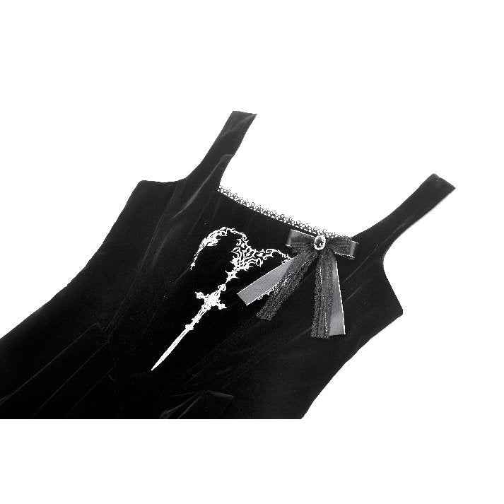 Dark in Love Lux Black Velvet Horn Embroidery Maxi Dress