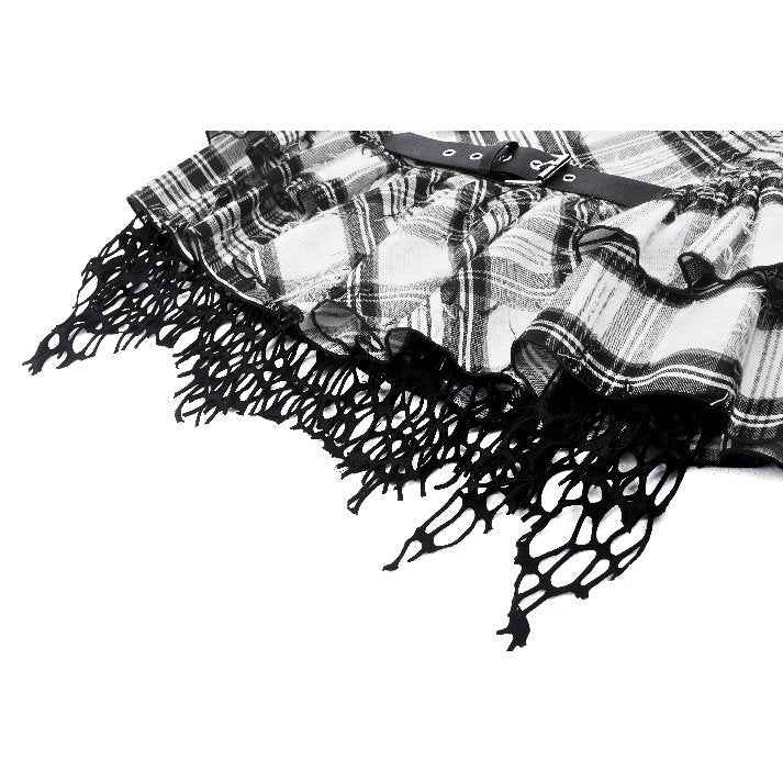 Dark in Love Quinn Punk Black and White Checkered Asymmetrical Messy Net Skirt