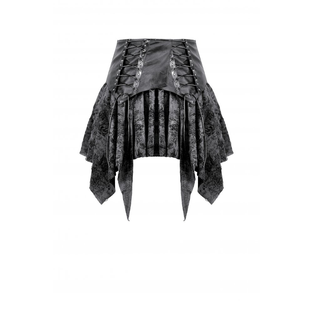 Dark in Love Elandra Layered Lace Handkerchief Hem Goth Skirt in Charcoal Black - DevilGothic DevilGothic