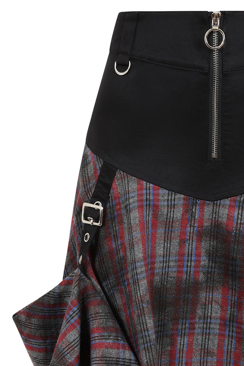Banned Apparel Morrigan Goth Asymmetric Tartan Skirt in Red - DevilGothic DevilGothic