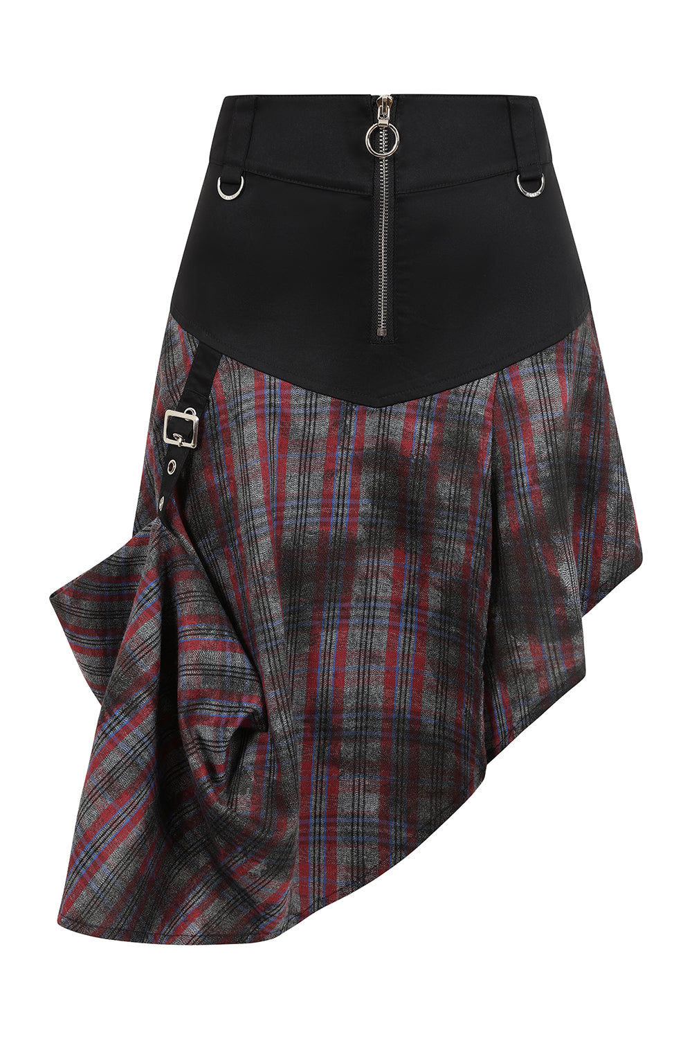 Banned Apparel Morrigan Goth Asymmetric Tartan Skirt in Red - DevilGothic DevilGothic