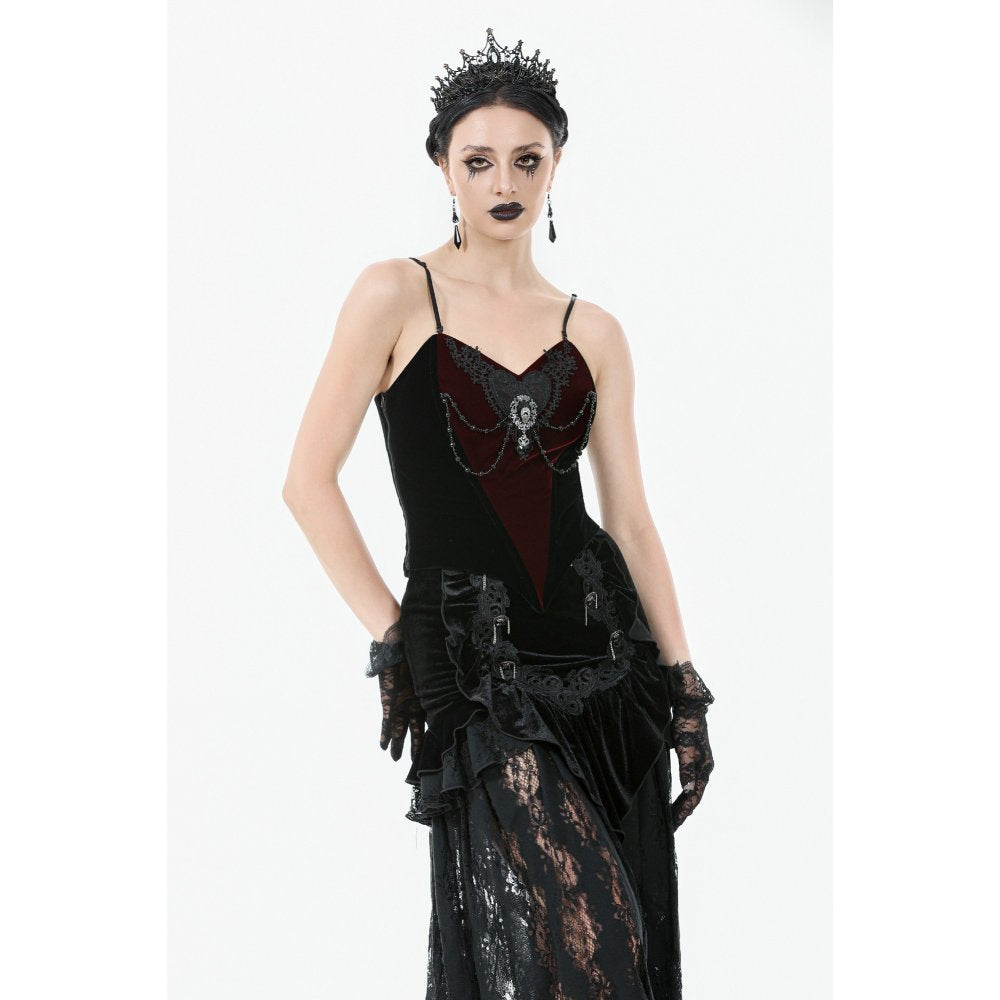 Dark in Love Morrigan Velvet & Lace Chain-Detail Top - DevilGothic DevilGothic