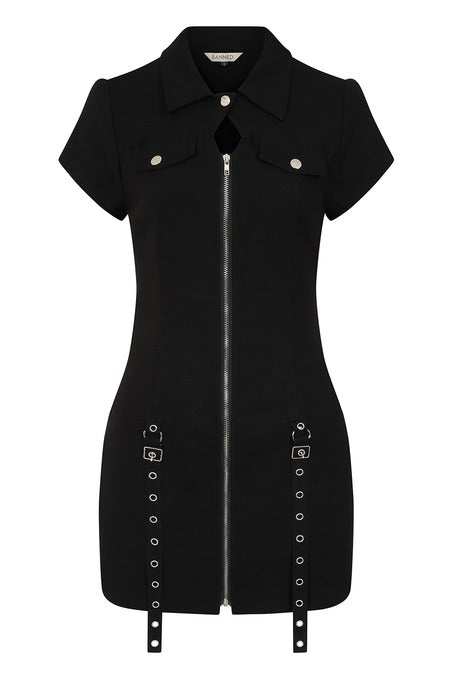 Banned Alternative Tartan Night Zip Dress - DevilGothic DevilGothic