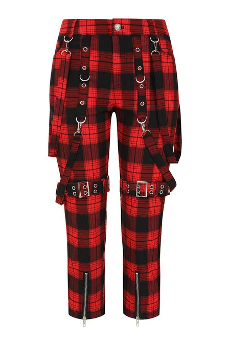 Banned Alternative Nocturne Buckle Trousers Red Tartan - DevilGothic DevilGothic