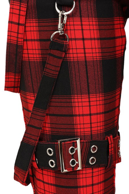 Banned Alternative Nocturne Buckle Trousers Red Tartan - DevilGothic DevilGothic