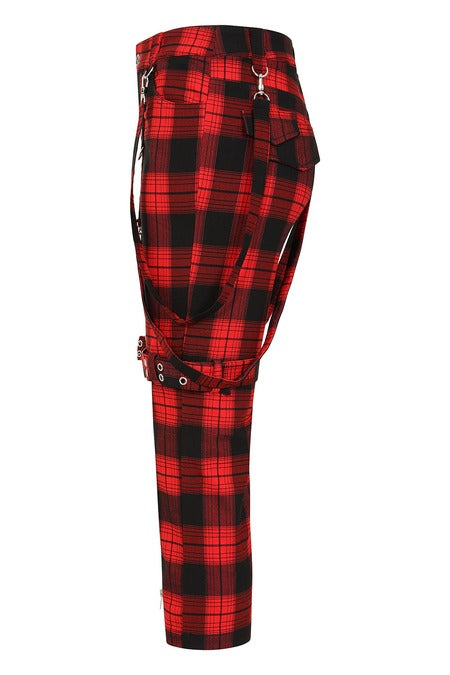 Banned Alternative Nocturne Buckle Trousers Red Tartan - DevilGothic DevilGothic