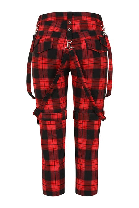 Banned Alternative Nocturne Buckle Trousers Red Tartan - DevilGothic DevilGothic