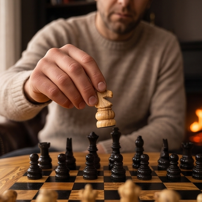 Rustic Olive Wood Chess Table - Luxury Handcrafted Pedestal Game Table 65cm