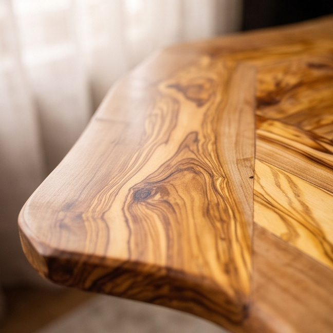Rustic Olive Wood Chess Table - Luxury Handcrafted Pedestal Game Table 65cm