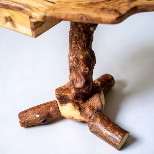 Rustic Olive Wood Chess Table - Luxury Handcrafted Pedestal Game Table 65cm