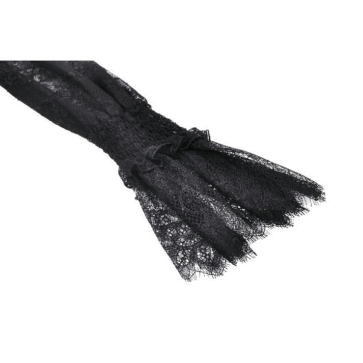 Dark in Love Aoife Black Hollow Lace Elastic Pleated Waist Eyelash Lace Cuff Top - DevilGothic DevilGothic