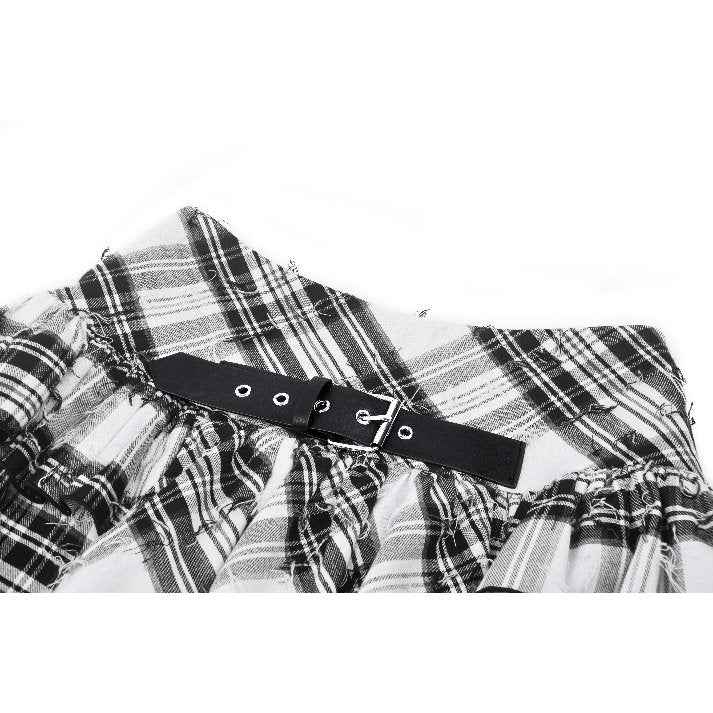 Dark in Love Quinn Punk Black and White Checkered Asymmetrical Messy Net Skirt