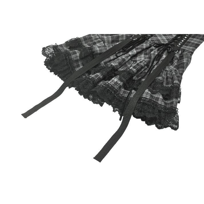 Dark in Love Ida Punk Grey Tartan Metal Studded Dress - DevilGothic DevilGothic