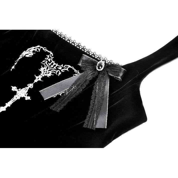 Dark in Love Lux Black Velvet Horn Embroidery Maxi Dress
