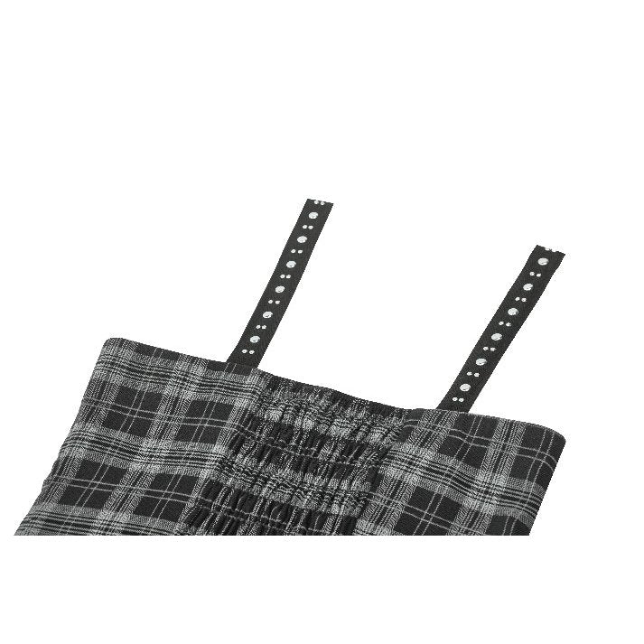 Dark in Love Ida Punk Grey Tartan Metal Studded Dress - DevilGothic DevilGothic