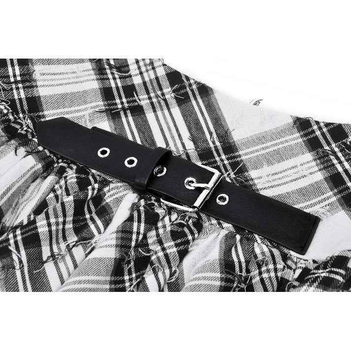 Dark in Love Quinn Punk Black and White Checkered Asymmetrical Messy Net Skirt