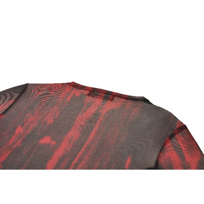 Dark in Love Carson Black and Red Tie-Dye Mesh Versatile Basic Top - DevilGothic DevilGothic