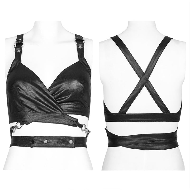 PUNK RAVE - Nyx Elastic Cross Strap Crop Top - DevilGothic DevilGothic